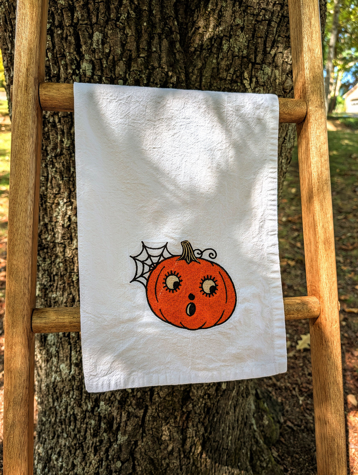 Vintage Pumpkin and Web Tea Towel