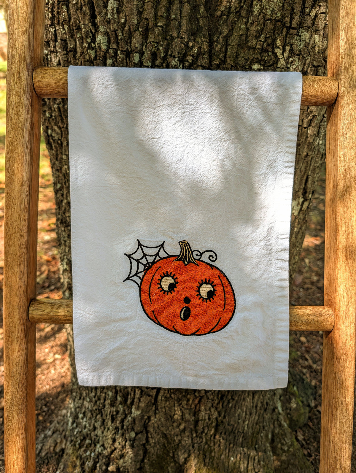 Vintage Pumpkin and Web Tea Towel